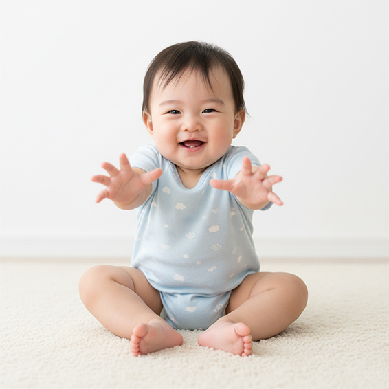 赤ちゃんがお座りしている写真